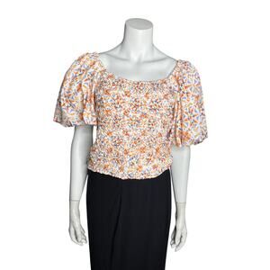 Dolan Left Coast Collection Shirt Women's Large Floral Smocked Multicolor